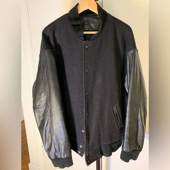 Saxon Leather Ltd. Bomber Jacket, XL, Leather Arms/Wool Blend, TBS Superstation - Picture 2 of 4